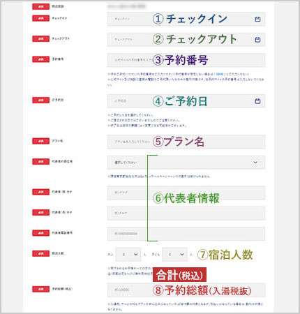 3 ログイン後、予約メールの内容を予約情報登録画面に入力し、「予約情報を登録し、クーポンを発行する」ボタンを押す。