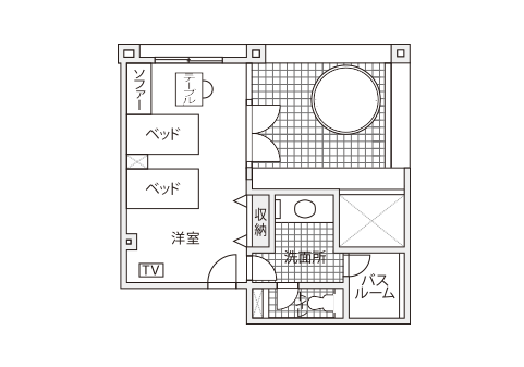 半露天風呂付洋室間取り
